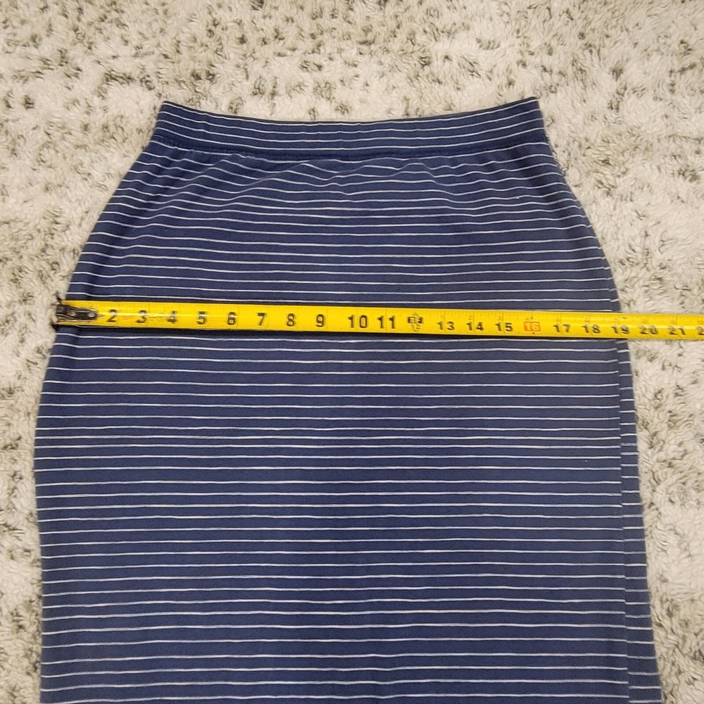 Life is Good SZ S Blue Nautical Maxi Stripe Casual Beachy Skirt W/Slit Pull On - Picture 6 of 10
